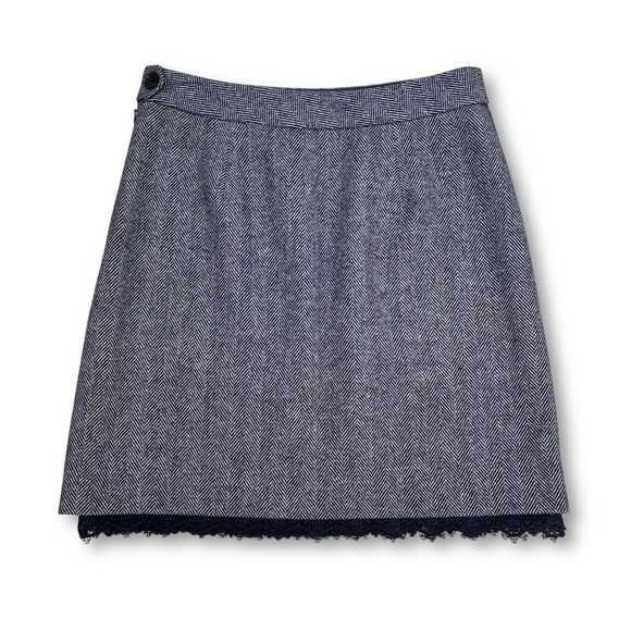 EUC Brooks Brothers Red Fleece Wool Blenmd Herringbone Lace Trim Mini Skirt 2 - Picture 2 of 9